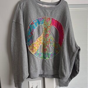 Natural Life Gray Peace Sign Sweater Size L/XL